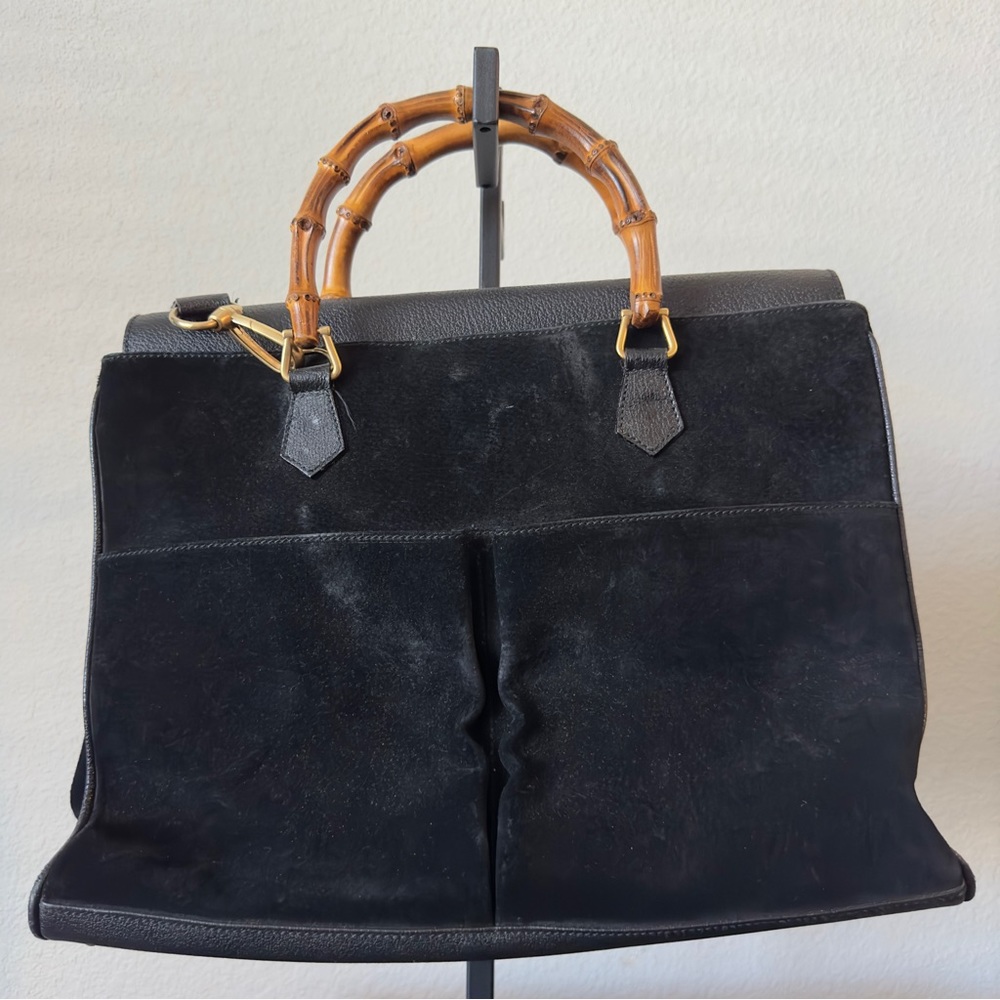 Authentic Vintage Gucci Diana Black Suede Bamboo Tote